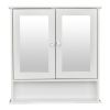 Double Door Mirror Indoor Bathroom Wall Mounted Cabinet Shelf White