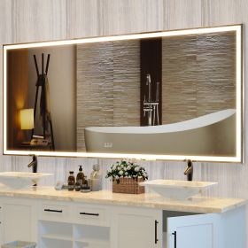 72X32 inch Oversized LED Bathroom Mirror Wall Mounted Mirror with 3 Color Modes Aluminum Frame Wall Mirror Large Full Length Mirror with Lights Lighte