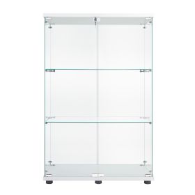 Two Door Glass Cabinet Glass Display Cabinet with 3 Shelves, White