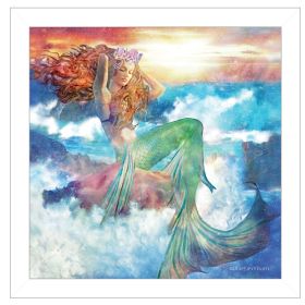 "Sunset Mermaid" by Bluebird Barn, Ready to Hang Framed Print, White Frame