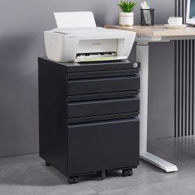 3-Drawer Mobile File Cabinet with Lock, Office Storage Filing Cabinet for Legal/Letter Size