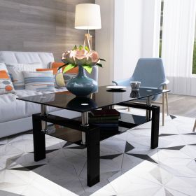 Rectangle Black Glass Coffee Table, Clear Coffee Table,Modern Side Center Tables for Living Room, Living Room Furniture