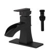 Sink Faucet With Deck Plate Waterfall Black with Pop Up Drain and Supply Lines Bathroom faucets for Sink 1 Hole One Handle Faucets Vanity Bath Mixer T