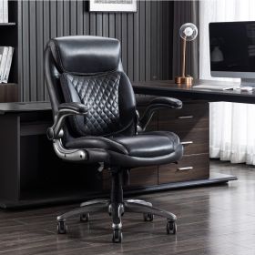 Office Desk Chair with Flip-up Armrests, Adjustable Height, Tilt and Lumbar Support, 29.5"D x 28"W x 43"H, Grey Bonded Leather