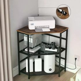 Corner Printer Stand Table With Power Outlet Charging Plugs USB Port Adjustable Storage Shelf Computer Tower CPU Stand Holder