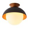 13.5 in. 1-Light Wood Gold Leaf Dome Semi-Flush Mount Light with Opal Glass Globe - 13.5 in. W x 11.4 in. H - Gold Leaf/White