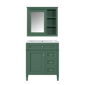 30'' Bathroom Vanity with Top Sink, Modern Bathroom Storage Cabinet with 2 Drawers and a Tip-out Drawer, Freestanding Vanity Set with Mirror Cabinet