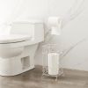 White Metal Frame Toilet Paper Holder Stand, Bathroom Tissue Organizer