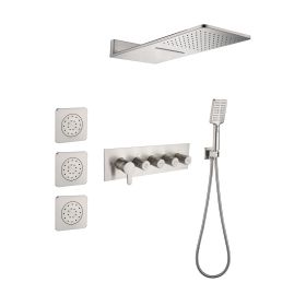 Wall Mounted Waterfall Rain Shower System With 3 Body Sprays & Handheld Shower