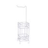 White Metal Frame Toilet Paper Holder Stand, Bathroom Tissue Organizer