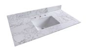 43''x22" bathroom stone vanity top engineered stone carrara white marble color with rectangle undermount ceramic sink and 3 faucet hole with back spla