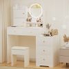 Fashion Vanity Desk with Mirror and Lights for Makeup and Cushioned Chair