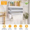 Kitchen Roll Dispenser Paper Roll Holder Plastic Wrap Film Foil Paper Organizer w/ Cutter Wall Mounted for Kitchen Bathroom