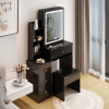 Small Space Left Bedside Cabinet Vanity Table + Cushioned Stool, Extra Large Touch Control Sliding LED Mirror, Tri-color Switching