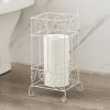 White Metal Frame Toilet Paper Holder Stand, Bathroom Tissue Organizer