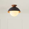 13.5 in. 1-Light Wood Gold Leaf Dome Semi-Flush Mount Light with Opal Glass Globe - 13.5 in. W x 11.4 in. H - Gold Leaf/White