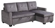 77 Inch Reversible Sectional Storage Sleeper Sofa Bed , L-Shape 2 Seat Sectional Chaise With Storage , Skin-Feeling Velvet Fabric