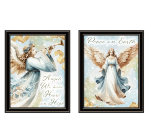 Trendy Decor 4U 2-Piece Vignette Angels We Have Heard on High Black Framed Wall Art for Living Room