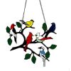 Metal Stained Bird Panel Glass Window Hanging Wall Decor Parrot Birds Art Pendant Wind Chimes Bird Ornaments Home Ornaments