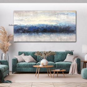 Handmade Oil Painting CanvasWall Art Decoration Abstract Knife Painting Landscape Bluefor Home Living Room hallway bedroom luxurious decorative painti (size: 70x140cm)