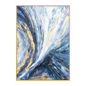 Modern Wall Art Pictures 100% hand painted Gold Foil Blue Canvas Oil Painting Wall Pictures For Living Room Decor Abstract Art No Frame (size: 100x150cm)