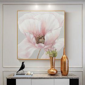 Hand Painted Oil Painting Pink flower Rosebush On Canvas Living Room Hallway Bedroom Luxurious Decorative Painting (Style: 01, size: 100x100cm)