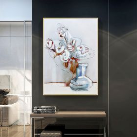 Hand Painted Oil Painting Abstract White Flowers Oil Painting Large Original Floral Canvas Wall Art Modern Living Room Flower Painting Bedroom Decor (Style: 01, size: 100x150cm)