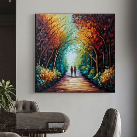 Hand Painted Oil Painting Abstract Original Romantic Cityscape Oil Painting On Canvas Large Wall Art Colorful Tree Painting Custom Painting Living roo (Style: 01, size: 150x150cm)