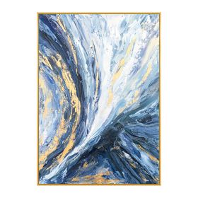 Modern Wall Art Pictures 100% hand painted Gold Foil Blue Canvas Oil Painting Wall Pictures For Living Room Decor Abstract Art No Frame (size: 70x140cm)