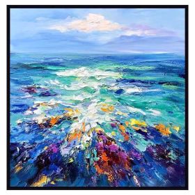 Modern Artist Painted Abstract Dark Blue Sea Oil Painting On Canvas Wall Art Frameless Picture Decor For Living Room Home Gift (size: 150x150cm)