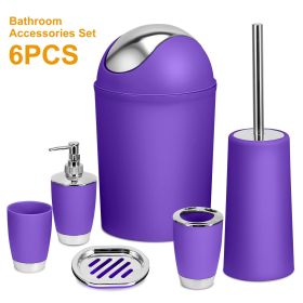 Bathroom Accessories Set 6 Pcs Bathroom Set Ensemble Complete Soap Dispenser Toothbrush Holder (Color: PURPLE)