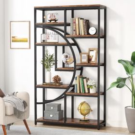 Bookshelf Industrial 5 Tier Etagere, Freestanding Display Shelf Storage Organizer with 9-Open for Living Room, Bedroom Bookcases (Color: Brown And Black)