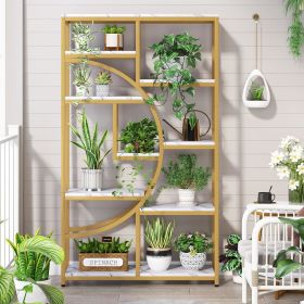 Bookshelf Industrial 5 Tier Etagere, Freestanding Display Shelf Storage Organizer with 9-Open for Living Room, Bedroom Bookcases (Color: White And Gold)