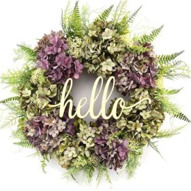 Artificial Hydrangea Wreath Spring Summer Home Garland Front Door Decoration Party Wall Background Christmas Decor Hello Wreath (Color: B)