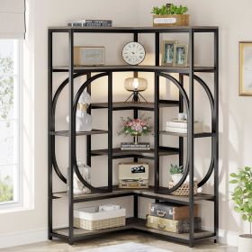 Corner Bookshelf of 7-Shelf, Tall L-shaped Stand Display Rack with Storage, Metal Frame, Easy Assembly, Book Shelves (Color: Black   Gray)