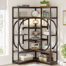 Corner Bookshelf of 7-Shelf, Tall L-shaped Stand Display Rack with Storage, Metal Frame, Easy Assembly, Book Shelves (Color: Black   Brown)