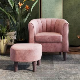 Furniture, Velvet Accent Chair, Bucket Chair with Ottoman, Modern Comfortable Armchair Reading Chair Living Room Chair (Color: Pink)