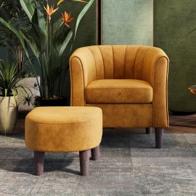 Furniture, Velvet Accent Chair, Bucket Chair with Ottoman, Modern Comfortable Armchair Reading Chair Living Room Chair (Color: Yellow)