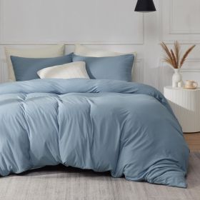 100%Washed Cotton Duvet Cover Minimalist Duvet Cover Linen Like 3 Pieces Plain Simple Cotton Duvet Cover Set with 2 Pillow Shams (Color: Mineral Blue, size: King (104  X 90 ))