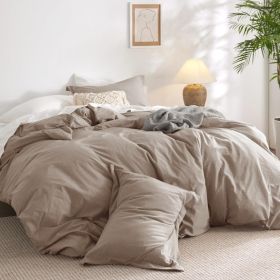 100%Washed Cotton Duvet Cover Minimalist Duvet Cover Linen Like 3 Pieces Plain Simple Cotton Duvet Cover Set with 2 Pillow Shams (Color: 07 - Taupe, size: Queen (90  X 90 ))