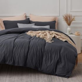 100%Washed Cotton Duvet Cover Minimalist Duvet Cover Linen Like 3 Pieces Plain Simple Cotton Duvet Cover Set with 2 Pillow Shams (Color: - Dark Grey, size: King (104  X 90 ))