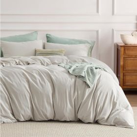 100%Washed Cotton Duvet Cover Minimalist Duvet Cover Linen Like 3 Pieces Plain Simple Cotton Duvet Cover Set with 2 Pillow Shams (Color: 17 - Stone-washed, size: Queen (90  X 90 ))