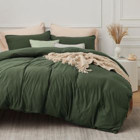 100%Washed Cotton Duvet Cover Minimalist Duvet Cover Linen Like 3 Pieces Plain Simple Cotton Duvet Cover Set with 2 Pillow Shams (Color: - Olive Green, size: King (104  X 90 ))