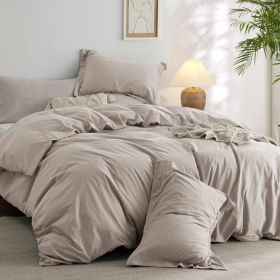 100%Washed Cotton Duvet Cover Minimalist Duvet Cover Linen Like 3 Pieces Plain Simple Cotton Duvet Cover Set with 2 Pillow Shams (Color: 04 - Linen Grey, size: Twin (68  X 90 ))