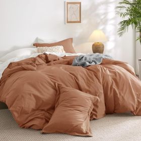 100%Washed Cotton Duvet Cover Minimalist Duvet Cover Linen Like 3 Pieces Plain Simple Cotton Duvet Cover Set with 2 Pillow Shams (Color: 13 - Sunburn, size: Queen (90  X 90 ))