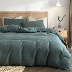 Linen Duvet Cover,100% Pure French Linen Duvet Cover Soft Breathable Luxury, Moisture-Absorbing Durable (Color: Green, size: KING)