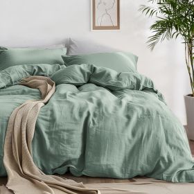 100%Washed Cotton Duvet Cover Minimalist Duvet Cover Linen Like 3 Pieces Plain Simple Cotton Duvet Cover Set with 2 Pillow Shams (Color: 08 - Sage Green, size: King (104  X 90 ))