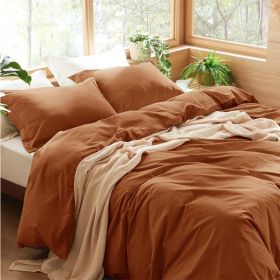 100%Washed Cotton Duvet Cover Minimalist Duvet Cover Linen Like 3 Pieces Plain Simple Cotton Duvet Cover Set with 2 Pillow Shams (Color: 14 - Terracotta, size: Queen (90  X 90 ))