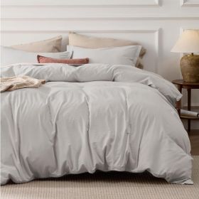 100%Washed Cotton Duvet Cover Minimalist Duvet Cover Linen Like 3 Pieces Plain Simple Cotton Duvet Cover Set with 2 Pillow Shams (Color: 18 - Stone-washed, size: King (104  X 90 ))