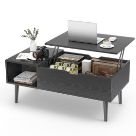 JHK Lift Top Coffee Tables 39.37"x19.7" Wood Dining Tables For Living Room With Adjustable Storage Shelf Easy To Lift Or Lower (Color: Black)